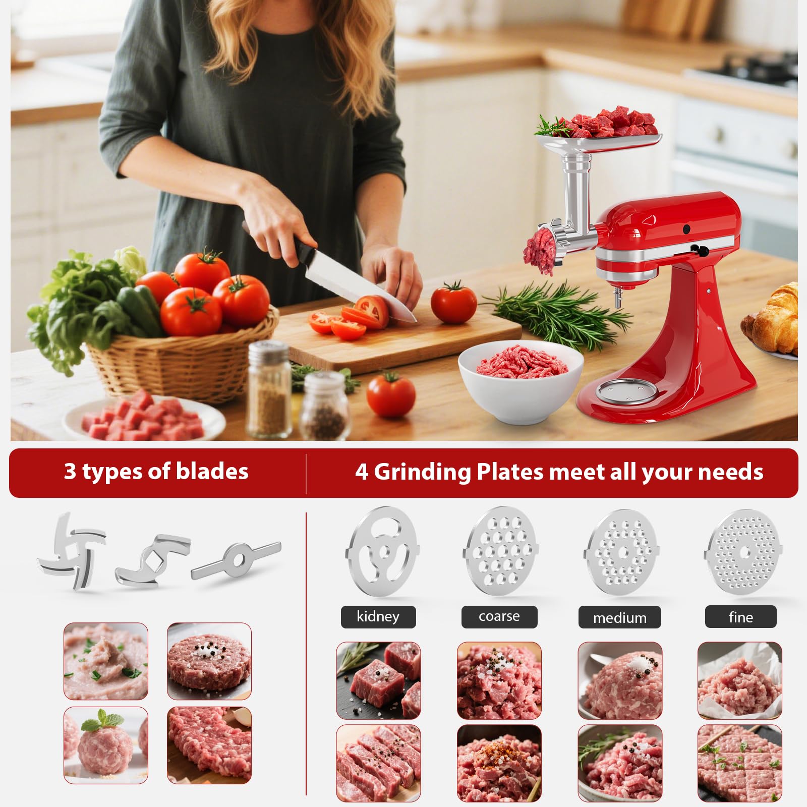 GuanQiao meat grinder blades provide multiple textures from fine to coarse grinding.