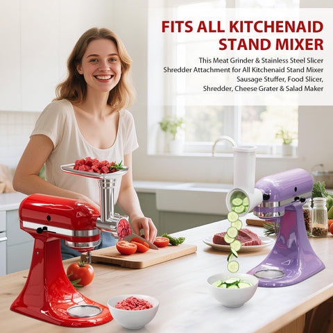 GuanQiao slicer shredder attachment for KitchenAid offers versatile blades for shredding and slicing.
