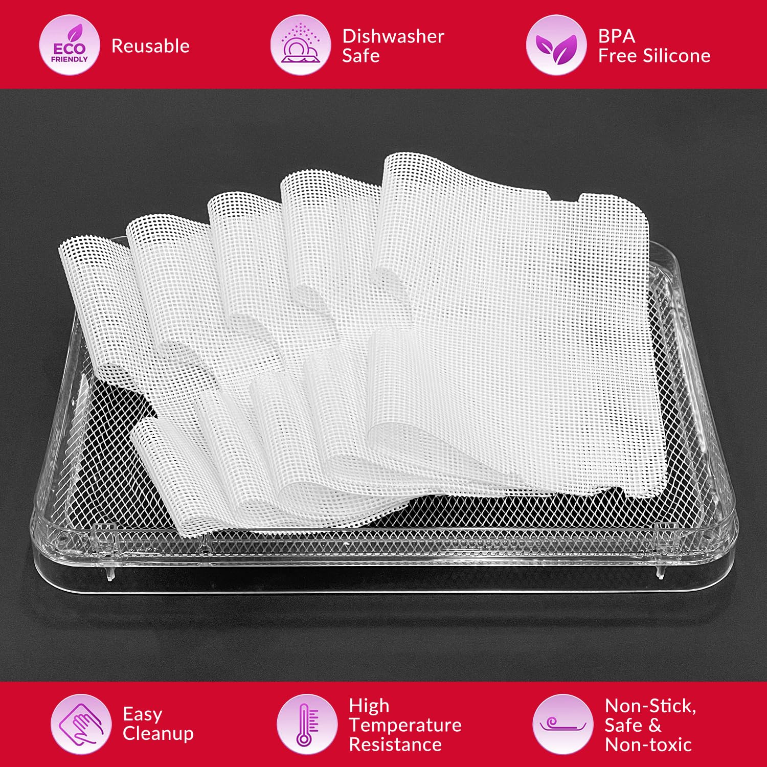 GUCUJI silicone sheets provide non-stick cleanup after drying fruit and jerky