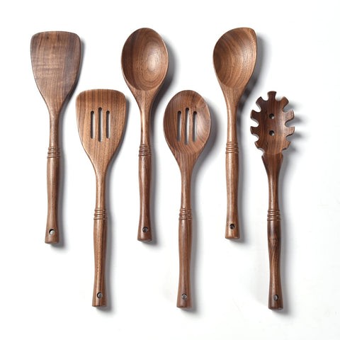 Gudamaye 12-inch black walnut corner spoon with prominent wood grain and sturdy grip