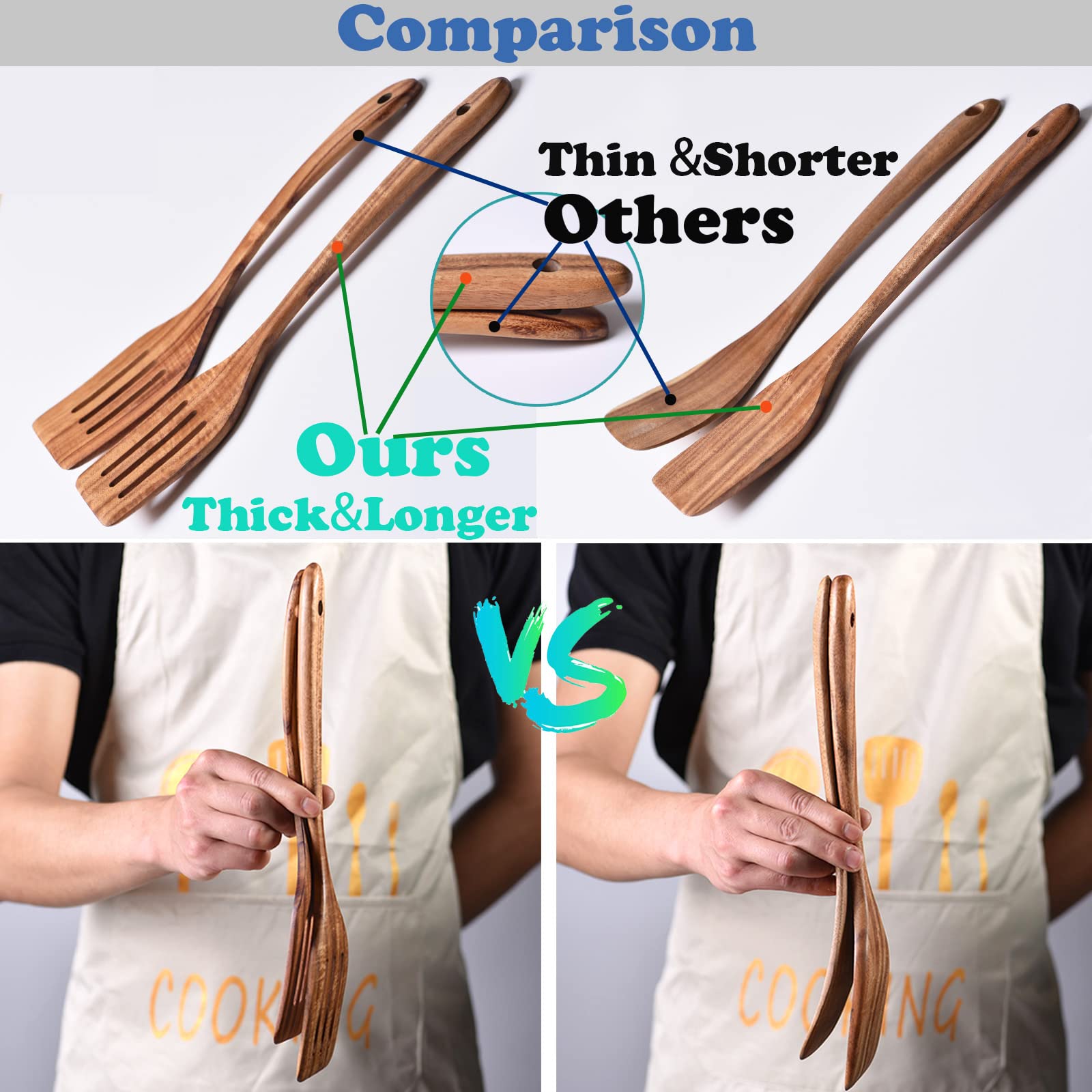 Gudamaye 13-inch wooden salad fork blends salads with sturdy support.