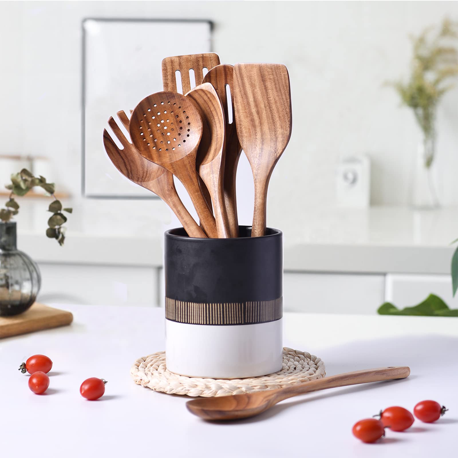 Gudamaye 13-inch wooden slotted spoon drains liquids while sautéing and simmering.