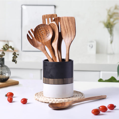 Gudamaye 13-inch wooden slotted spoon drains liquids while sautéing and simmering.