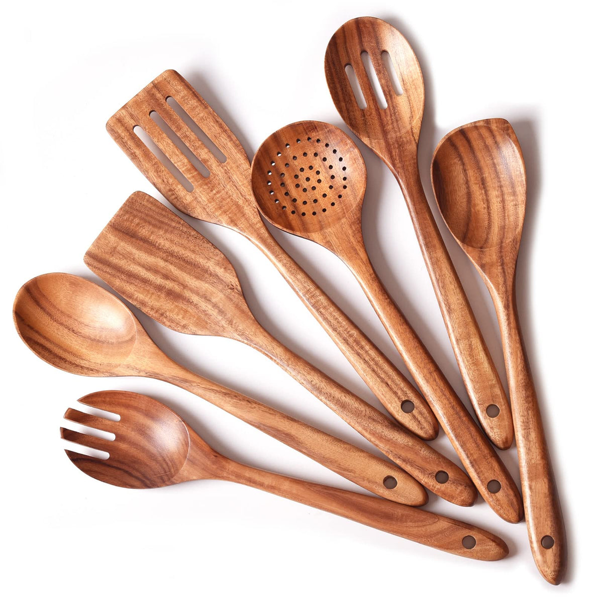 Gudamaye 13-inch wooden spoon ideal for nonstick pans and precise stirring.