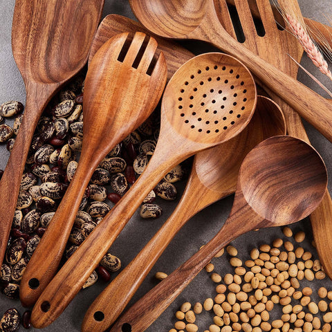 Gudamaye 9PCE teak utensils mixing spoon for sauces and batter.