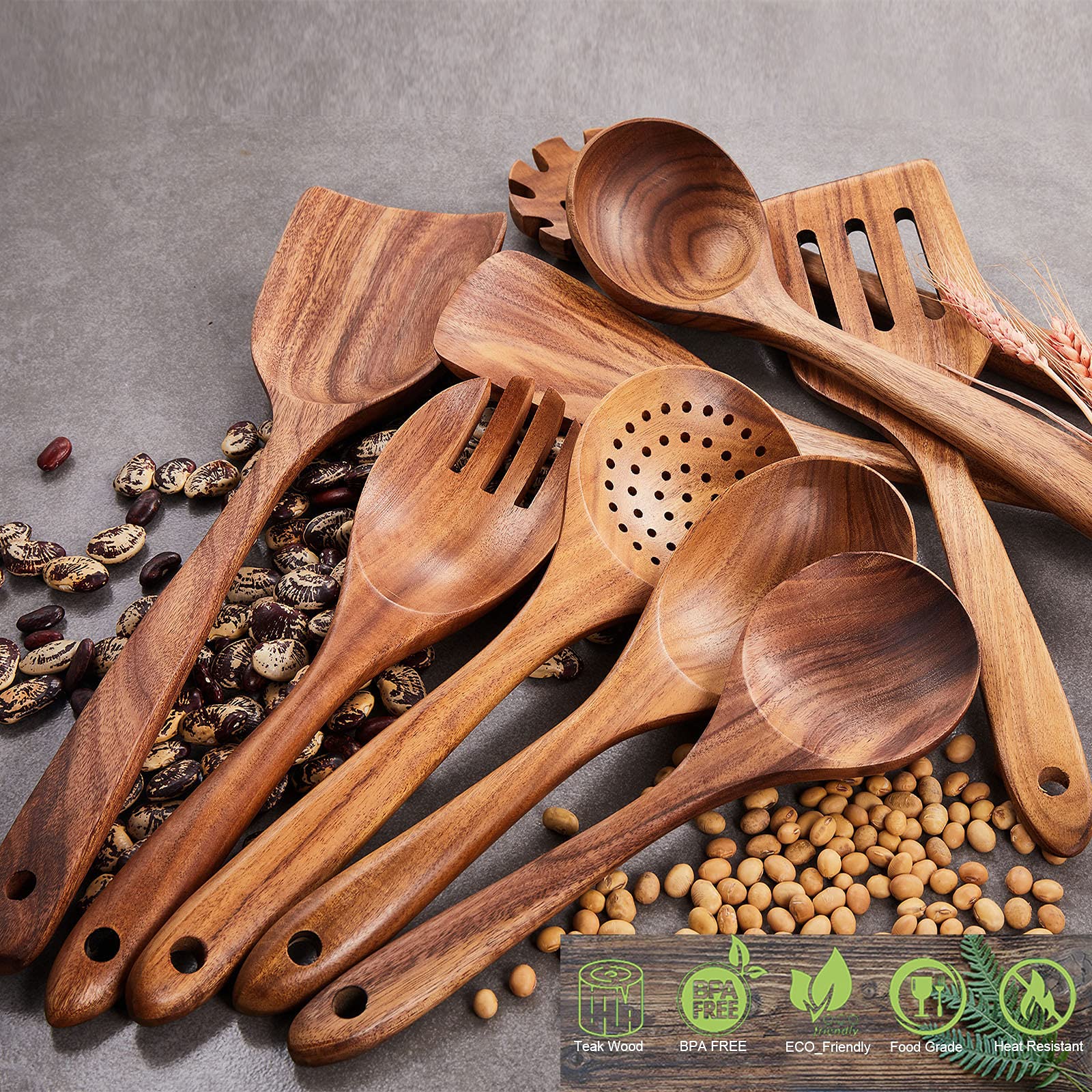 Gudamaye 9PCE teak utensils salad fork for tossing greens.