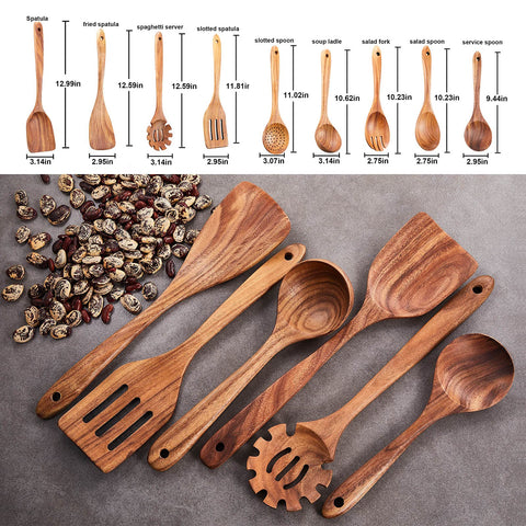 Gudamaye 9PCE teak utensils slotted spoon helps drain sauces.