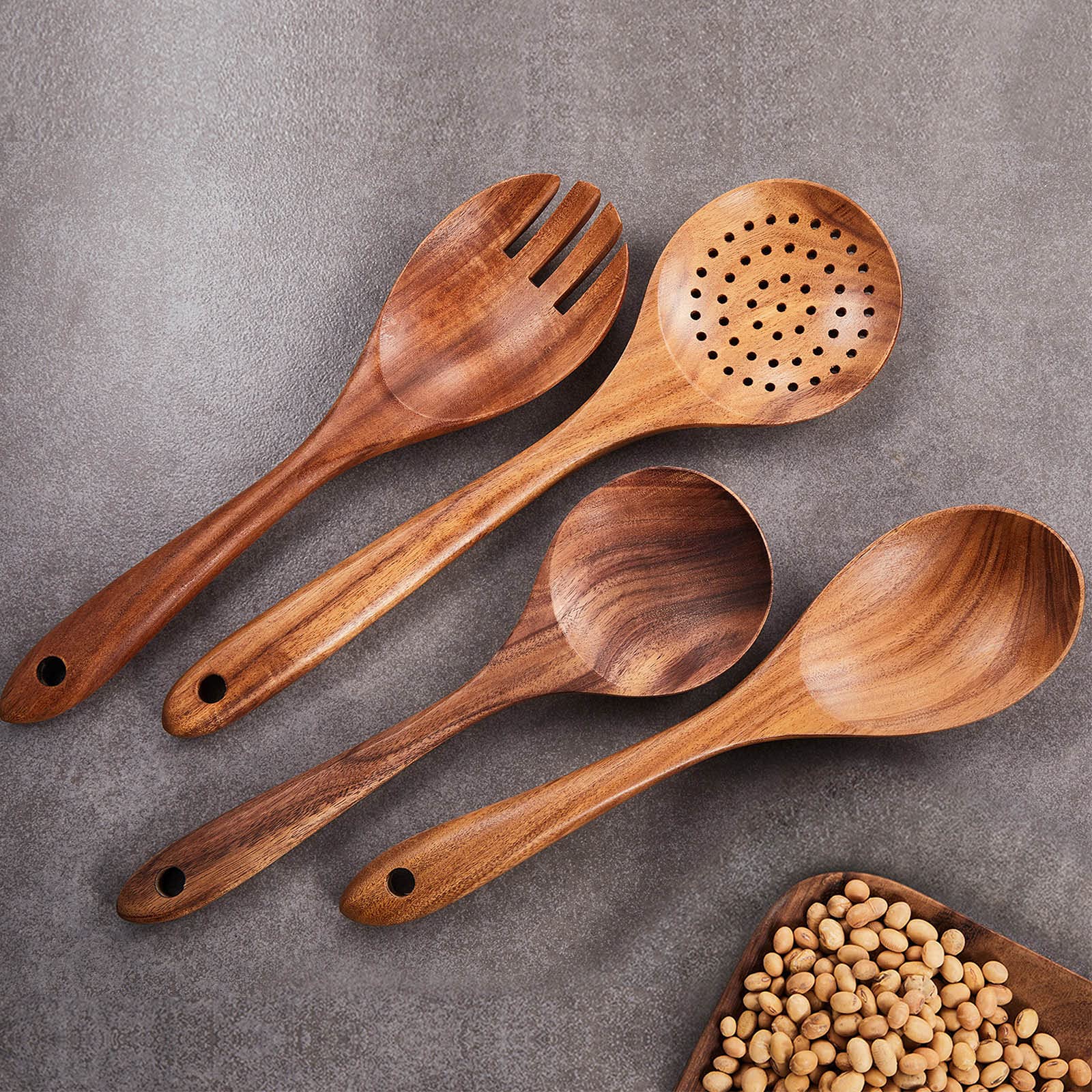 Gudamaye 9PCE teak utensils soup ladle for serving hot soups.