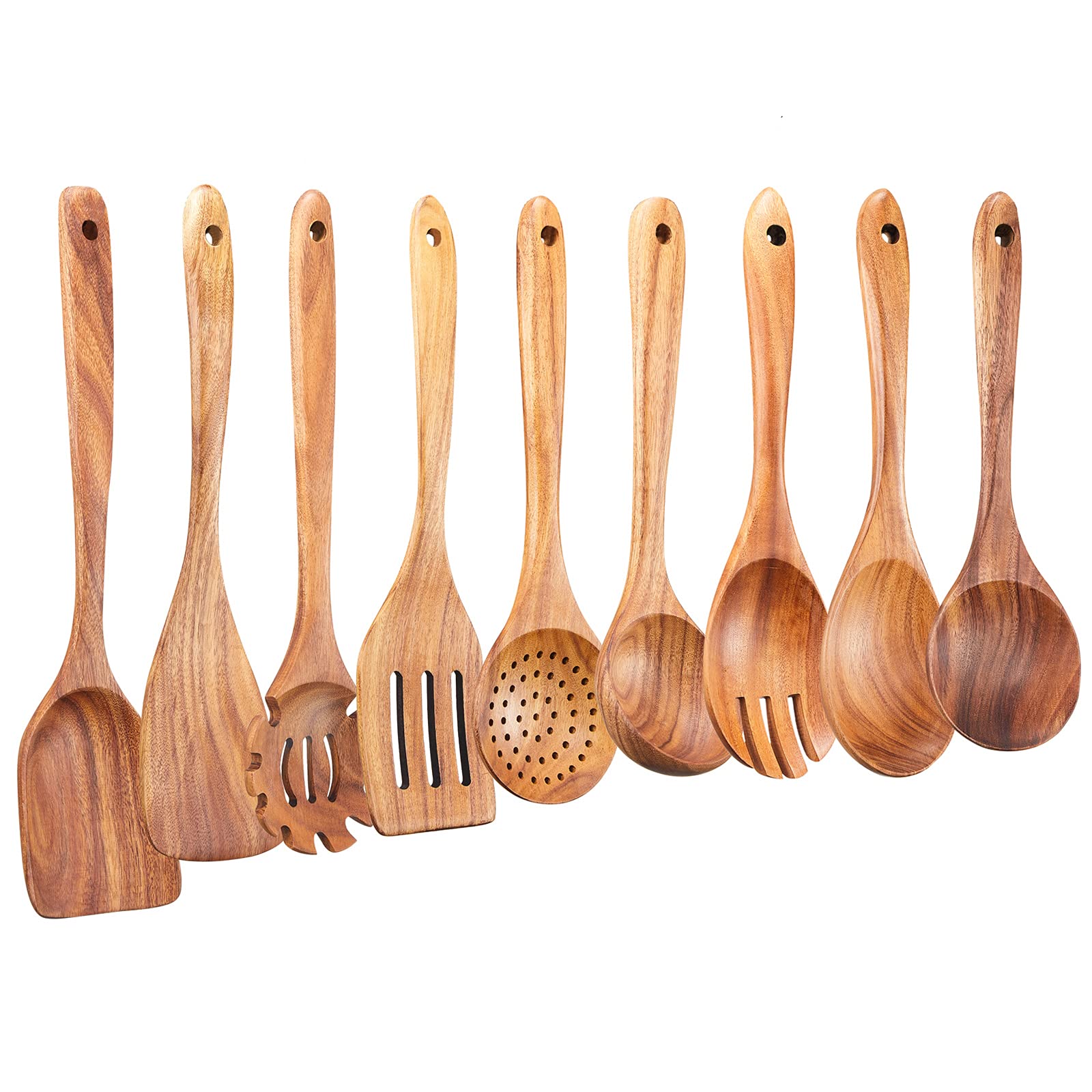 Gudamaye 9PCE teak utensils spatula for safe turning on non-stick pans.