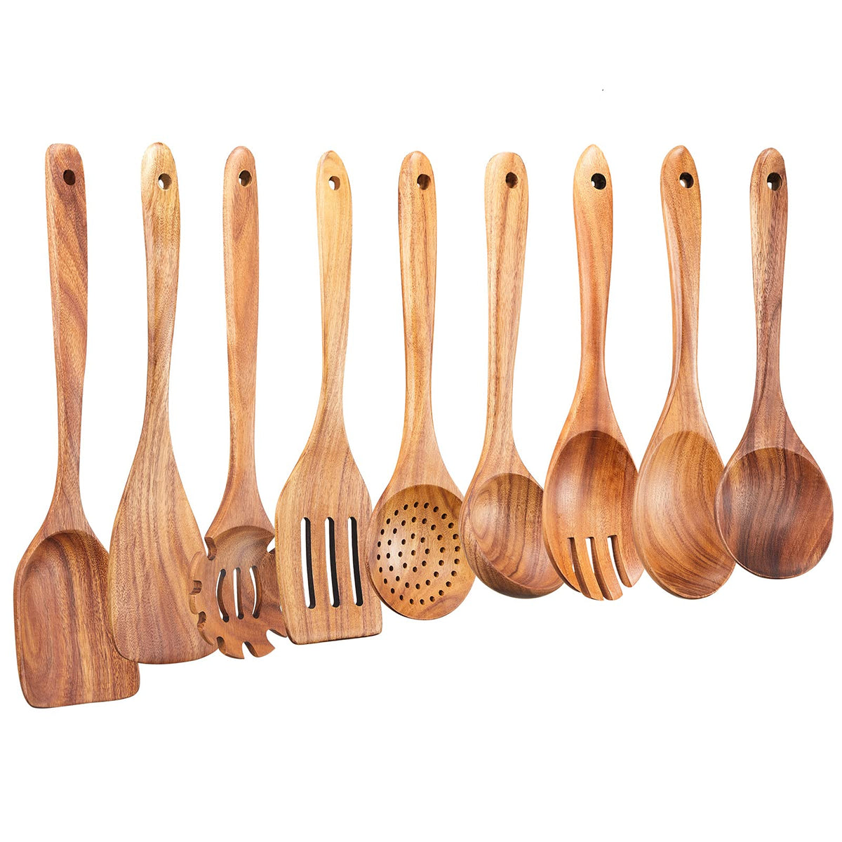 Gudamaye 9PCE teak utensils spatula for safe turning on non-stick pans.