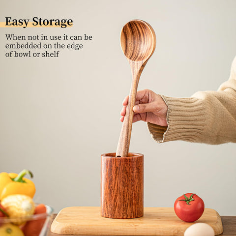 Gudamaye handmade teak ladle brings artisanal charm to kitchen prep.