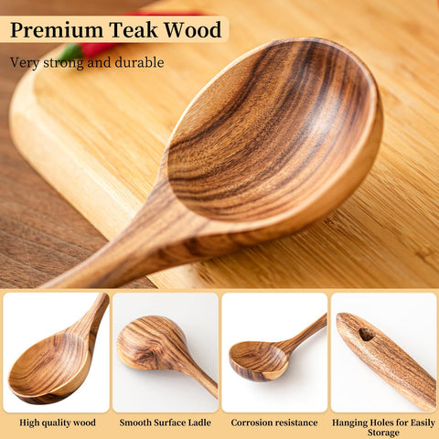 Gudamaye natural teak wood spoon for durable, heat resistant cooking.