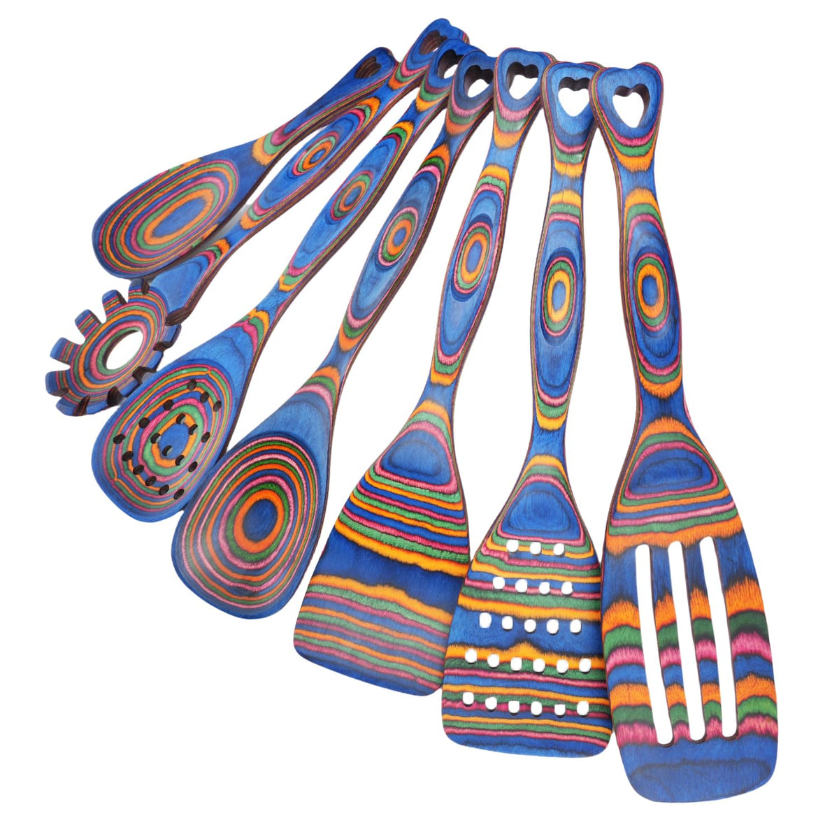 Gudamaye Pakkawood 7-piece spoon set in action for non-stick pans.