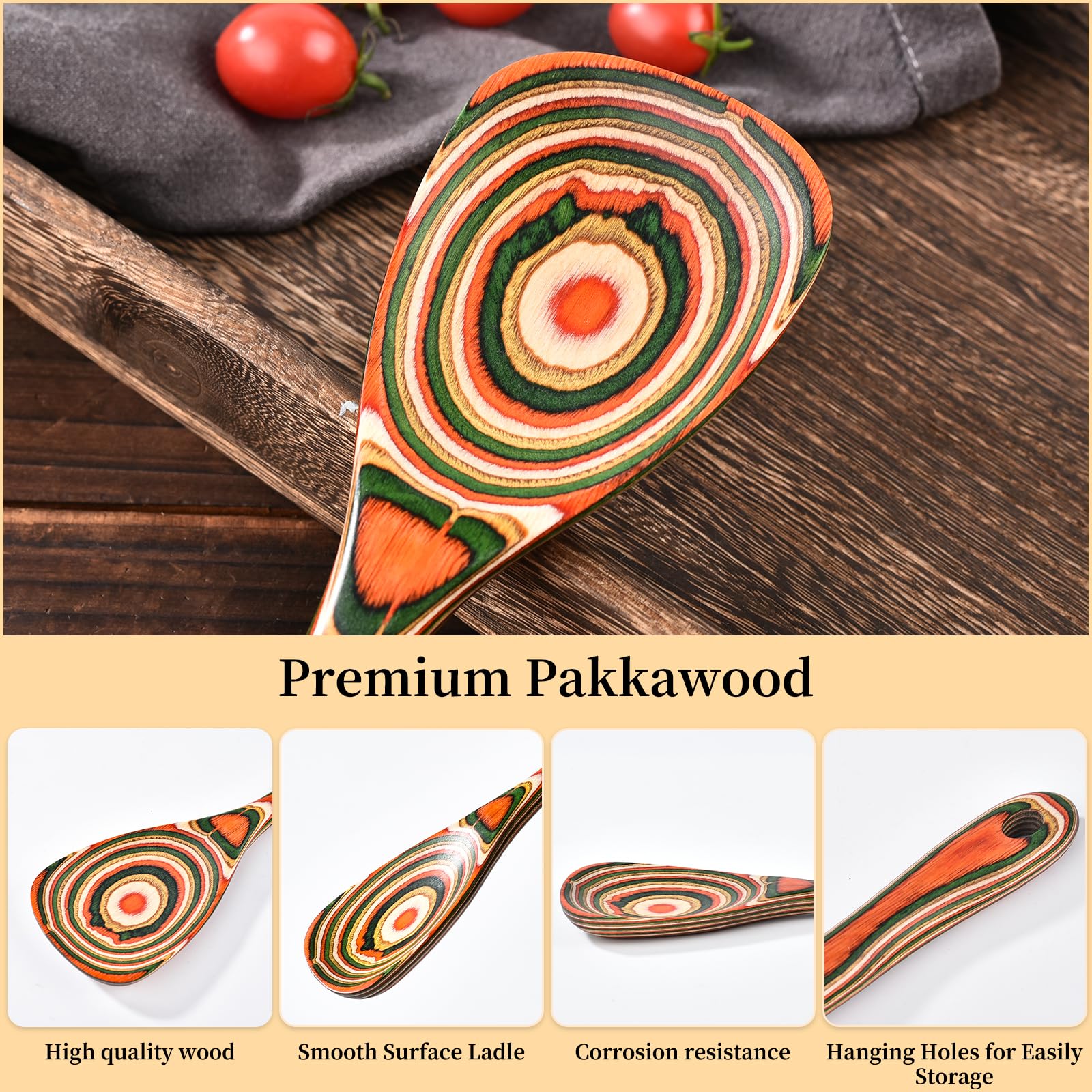 Gudamaye Pakkawood nonstick-safe utensils protect pan surfaces during cooking.