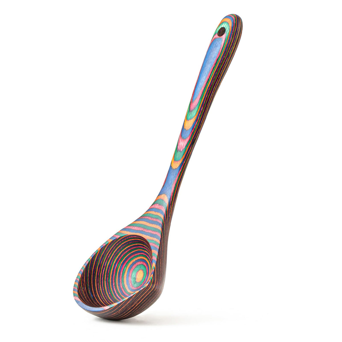 Gudamaye Pakkawood Rainbow Deep Soup Ladle with Spout pours neatly and protects non-stick pans.
