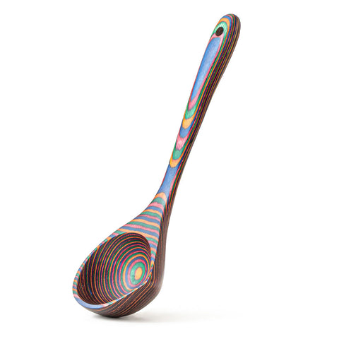 Gudamaye Pakkawood Rainbow Deep Soup Ladle with Spout pours neatly and protects non-stick pans.