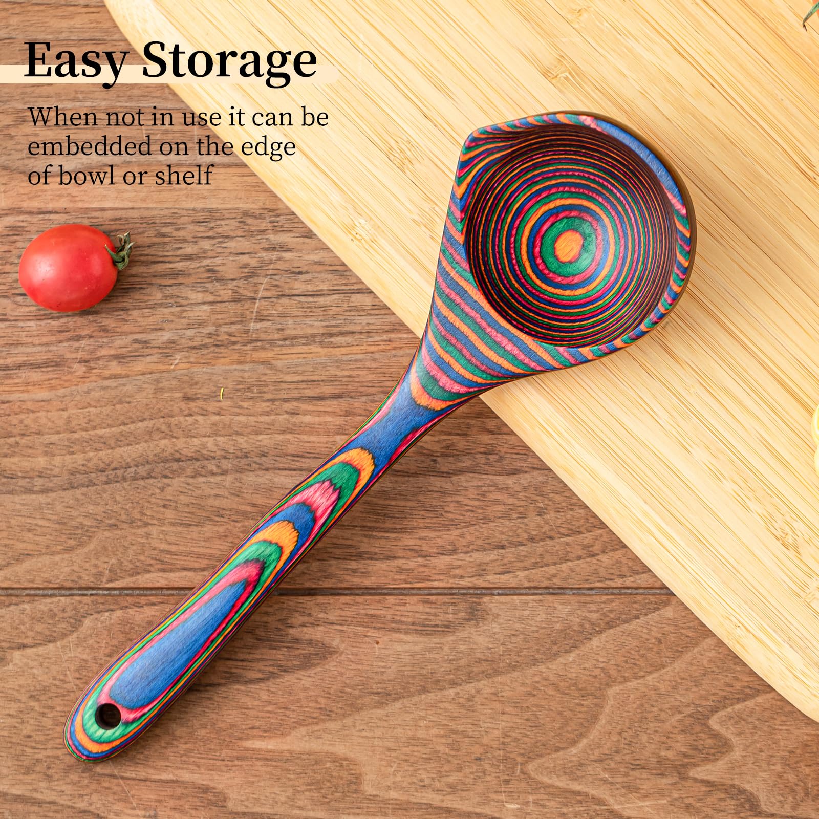 Gudamaye rainbow ladle resists scratches on non-stick pans.