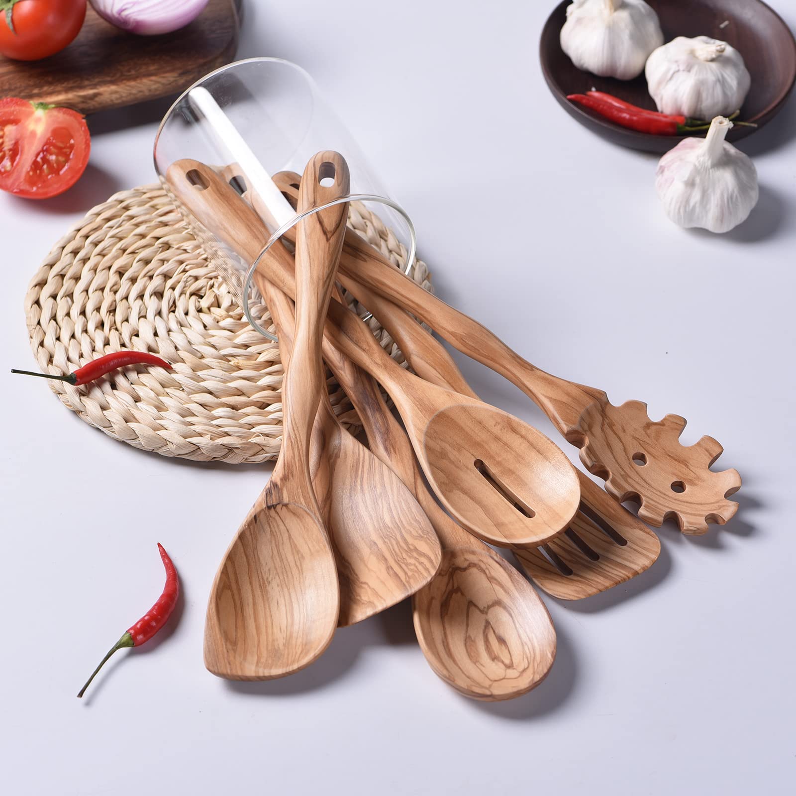 Gudamaye olive wood slotted spoon for lifting foods while draining liquids with ease