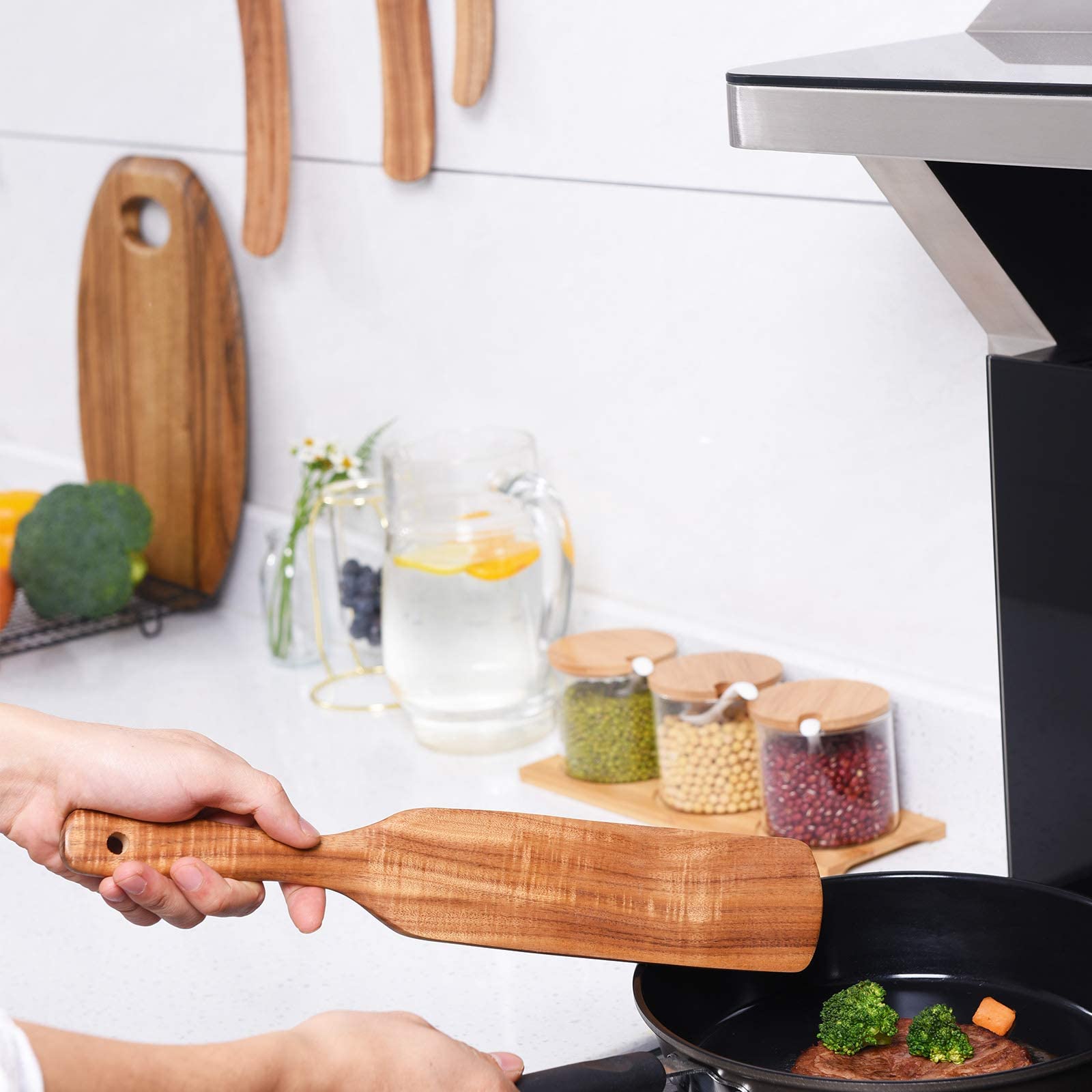 Gudamaye spurtle slim, thin profile for delicate nonstick cookware.