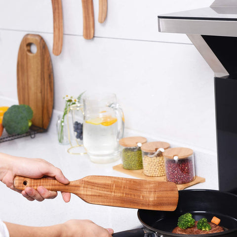 Gudamaye spurtle slim, thin profile for delicate nonstick cookware.