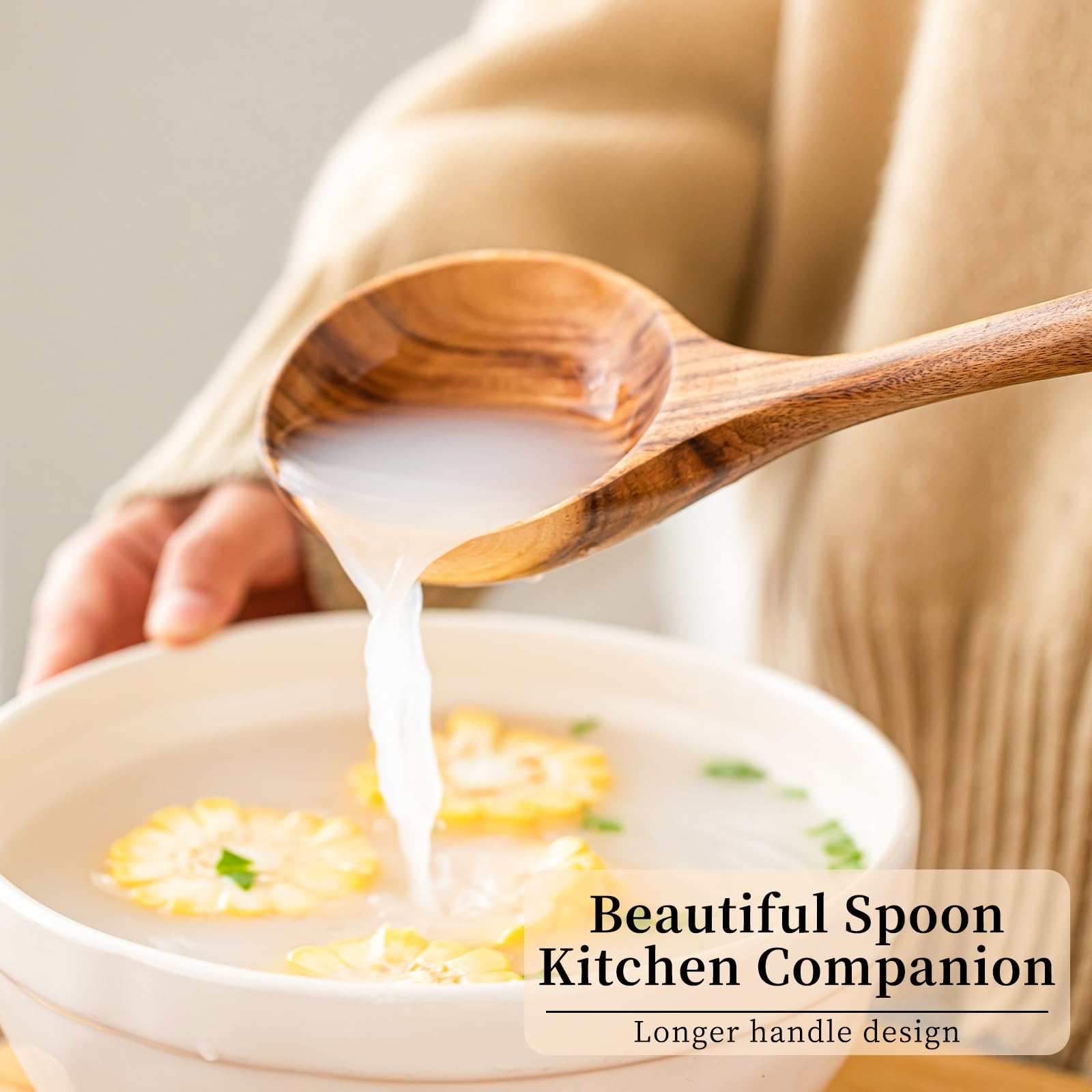 Gudamaye wooden spoon ladle set shown for versatile cooking tasks.