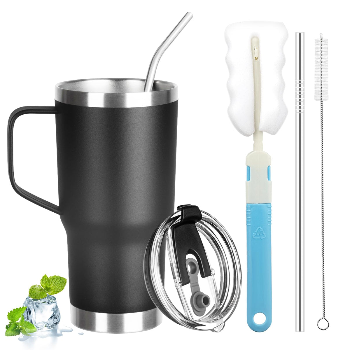 GUDEMAO 20 oz tumbler with handle in black, ideal for travel and everyday use