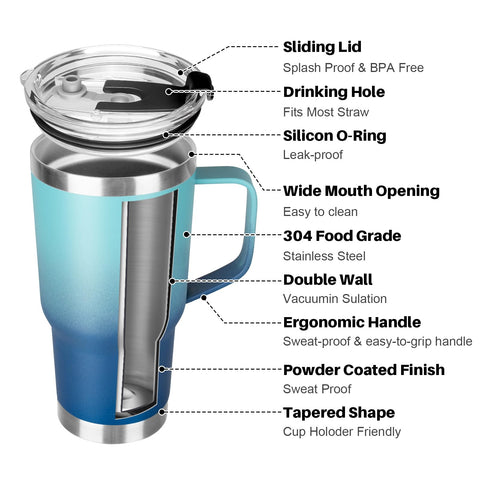GUDEMAO tumbler with double-wall insulation keeps drinks cold or hot longer.