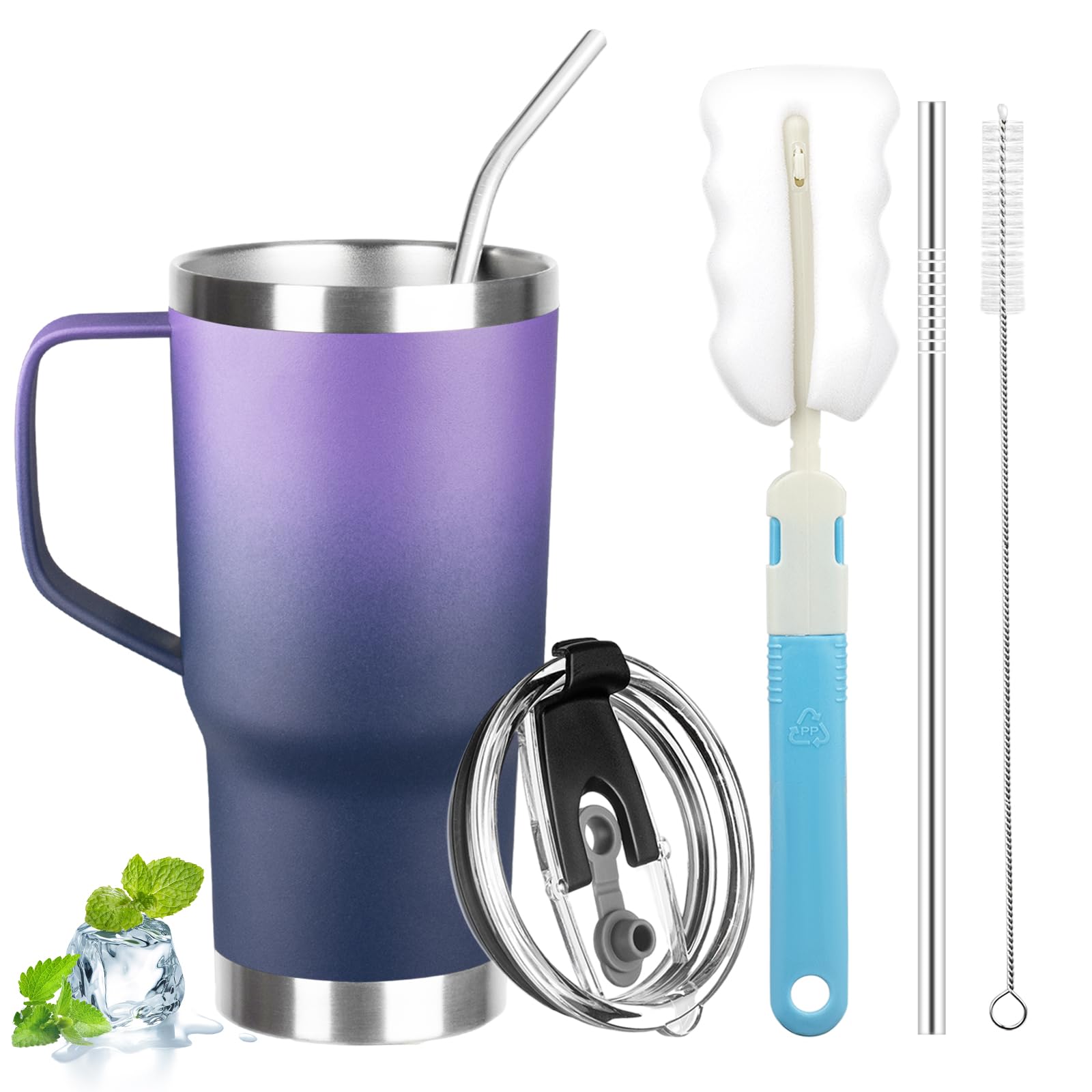 GUDEMAO 20oz tumbler with handle in purple navy, easy to grab on the go.