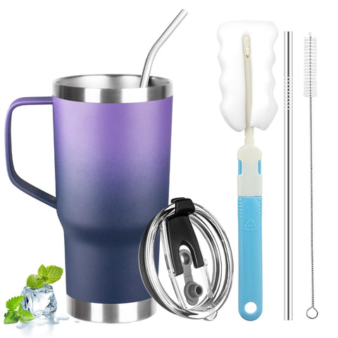 GUDEMAO 20oz tumbler with handle in purple navy, easy to grab on the go.