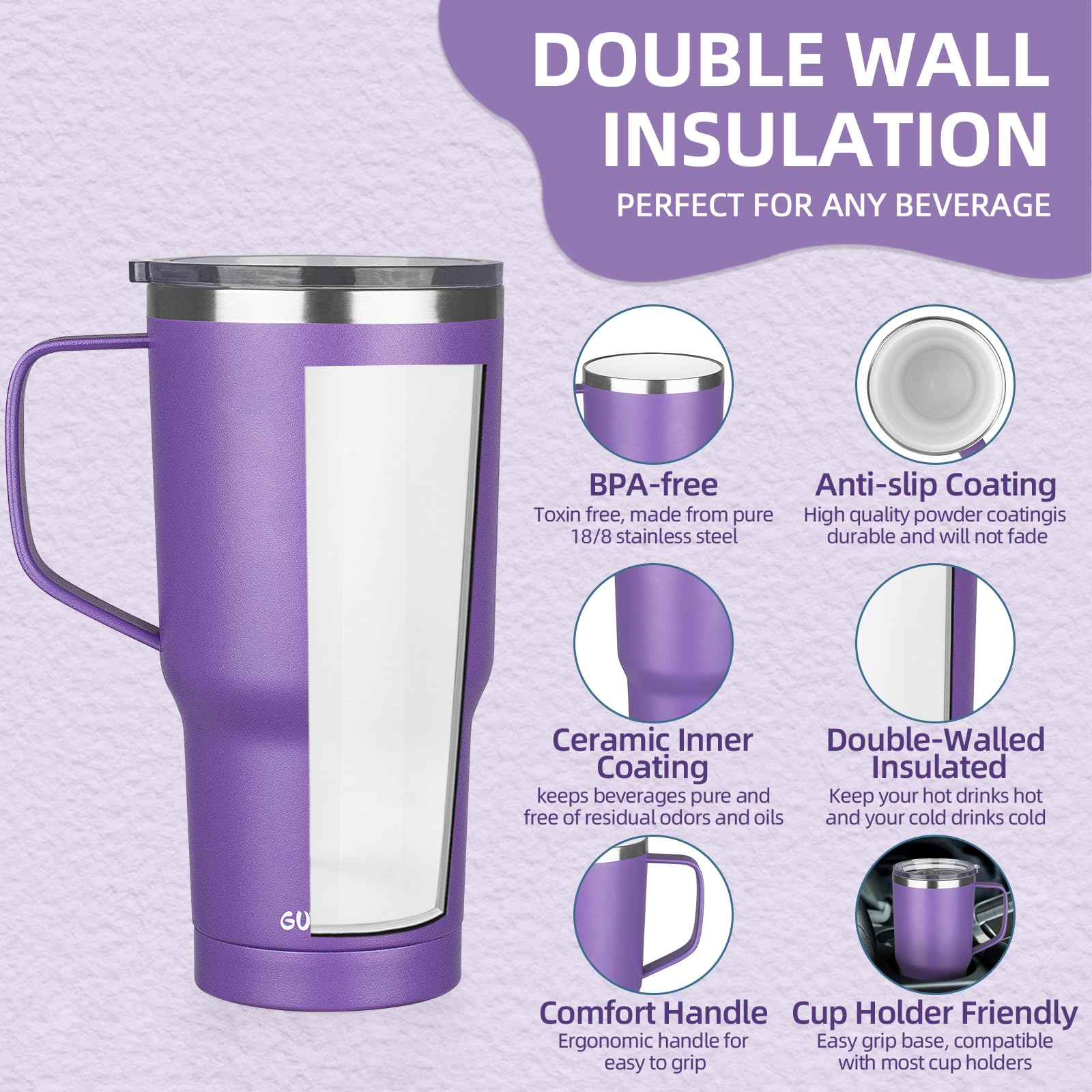 GUDEMAO double-wall vacuum keeps hot drinks hot and cold longer