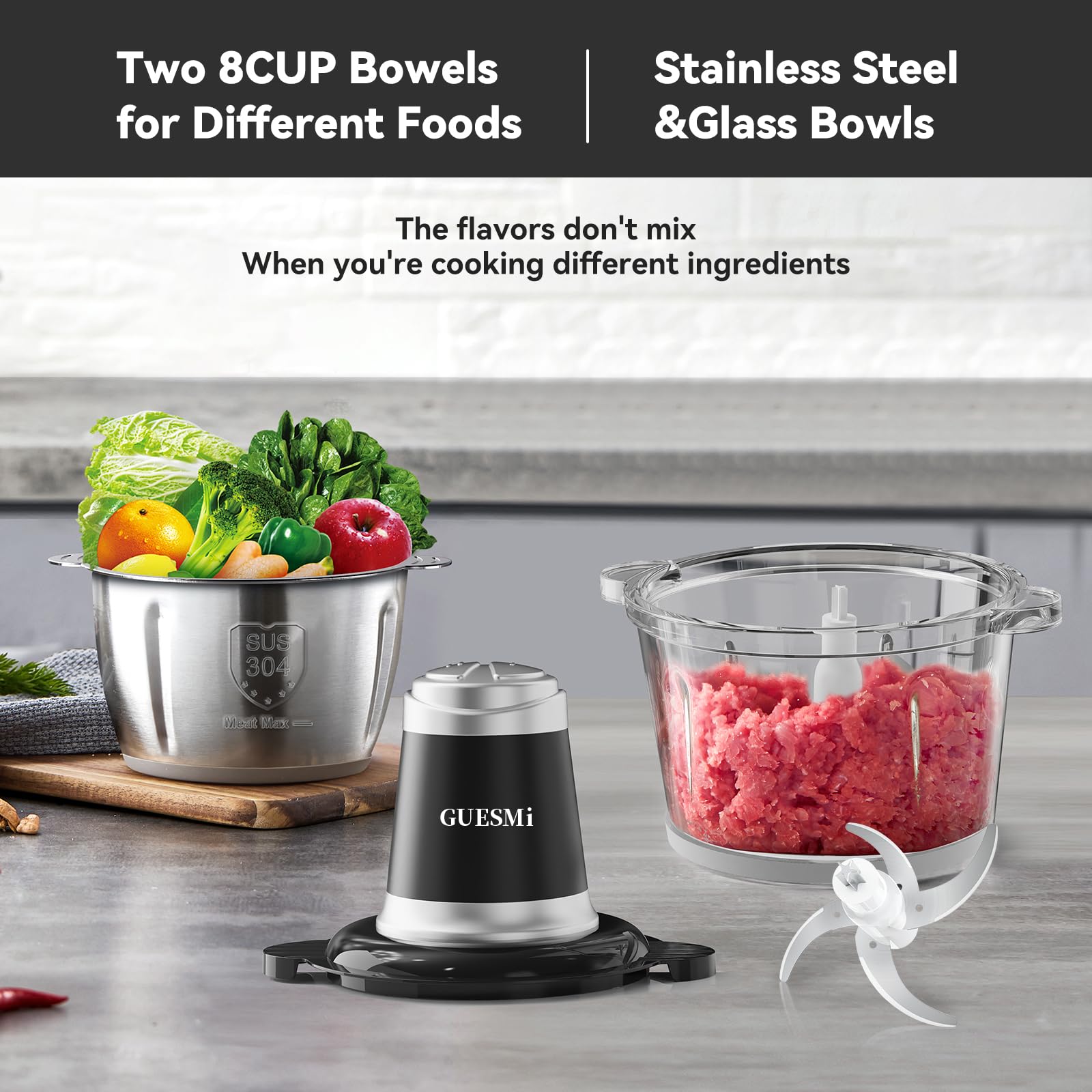 GUESMi dual-speed blades ready to slice meats and vegetables