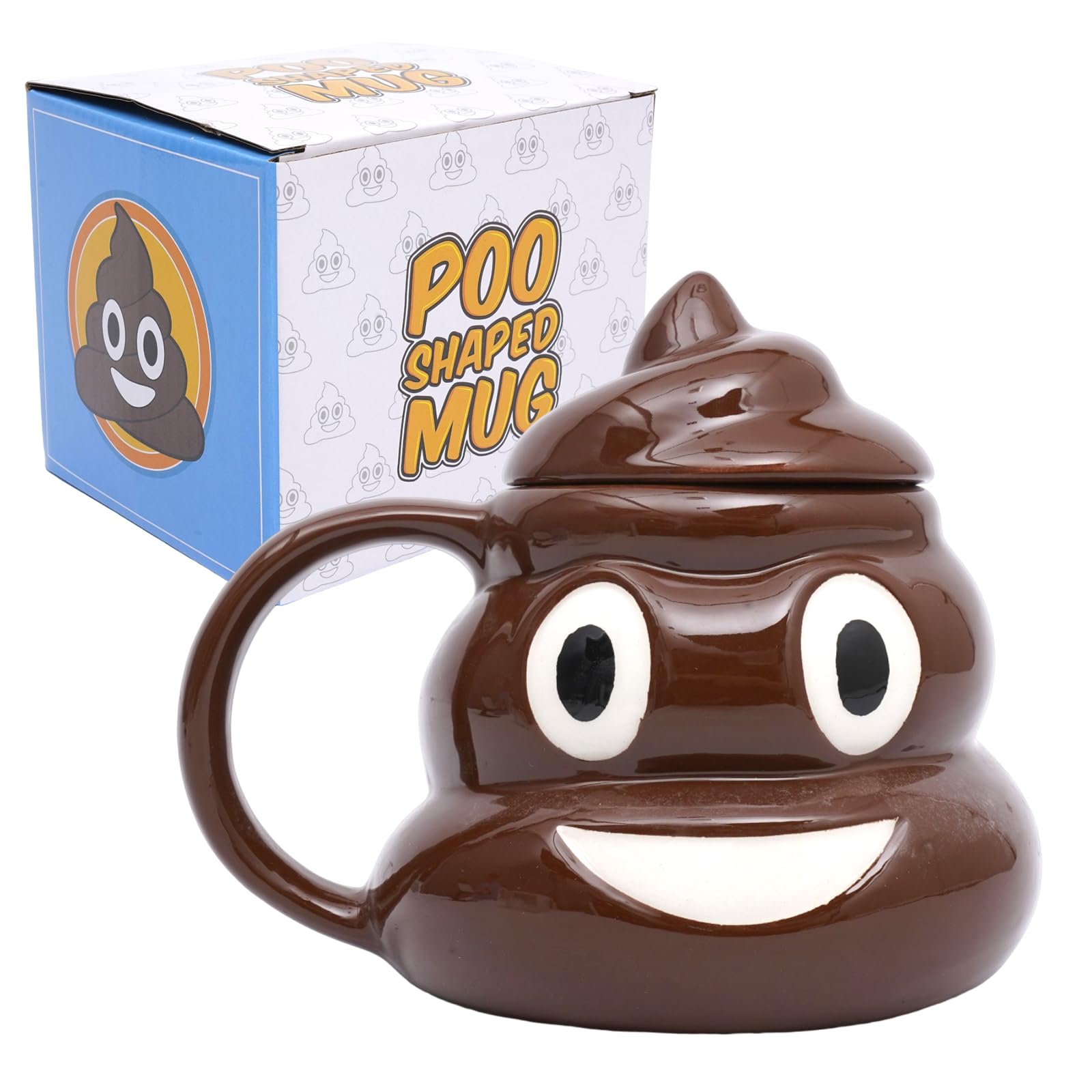 GUH funny poop coffee mug with 3D texture and lid for bold office humor.