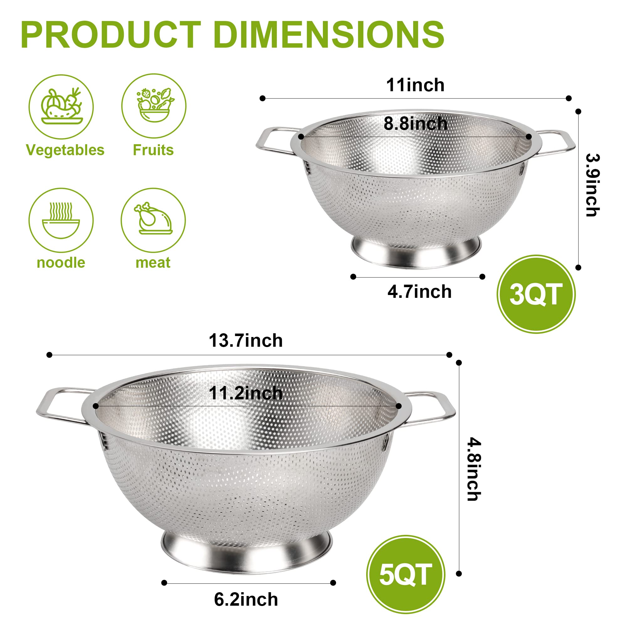 Gulex colander side view showing handle and stable footed base.