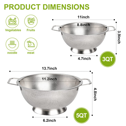 Gulex colander side view showing handle and stable footed base.
