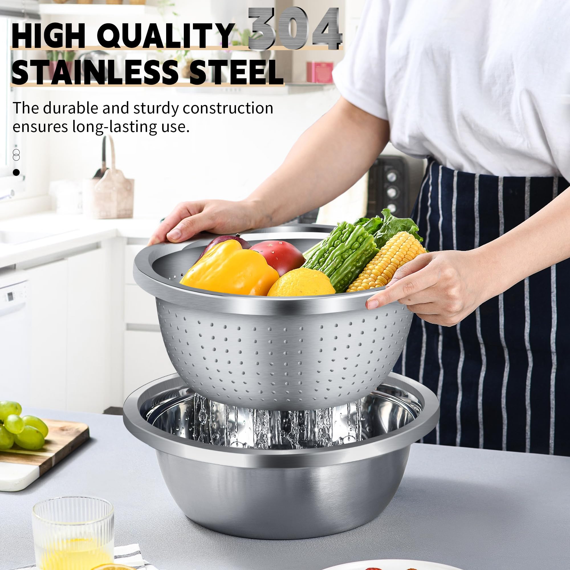 Gulex nested set saves space by stacking colander and bowl.