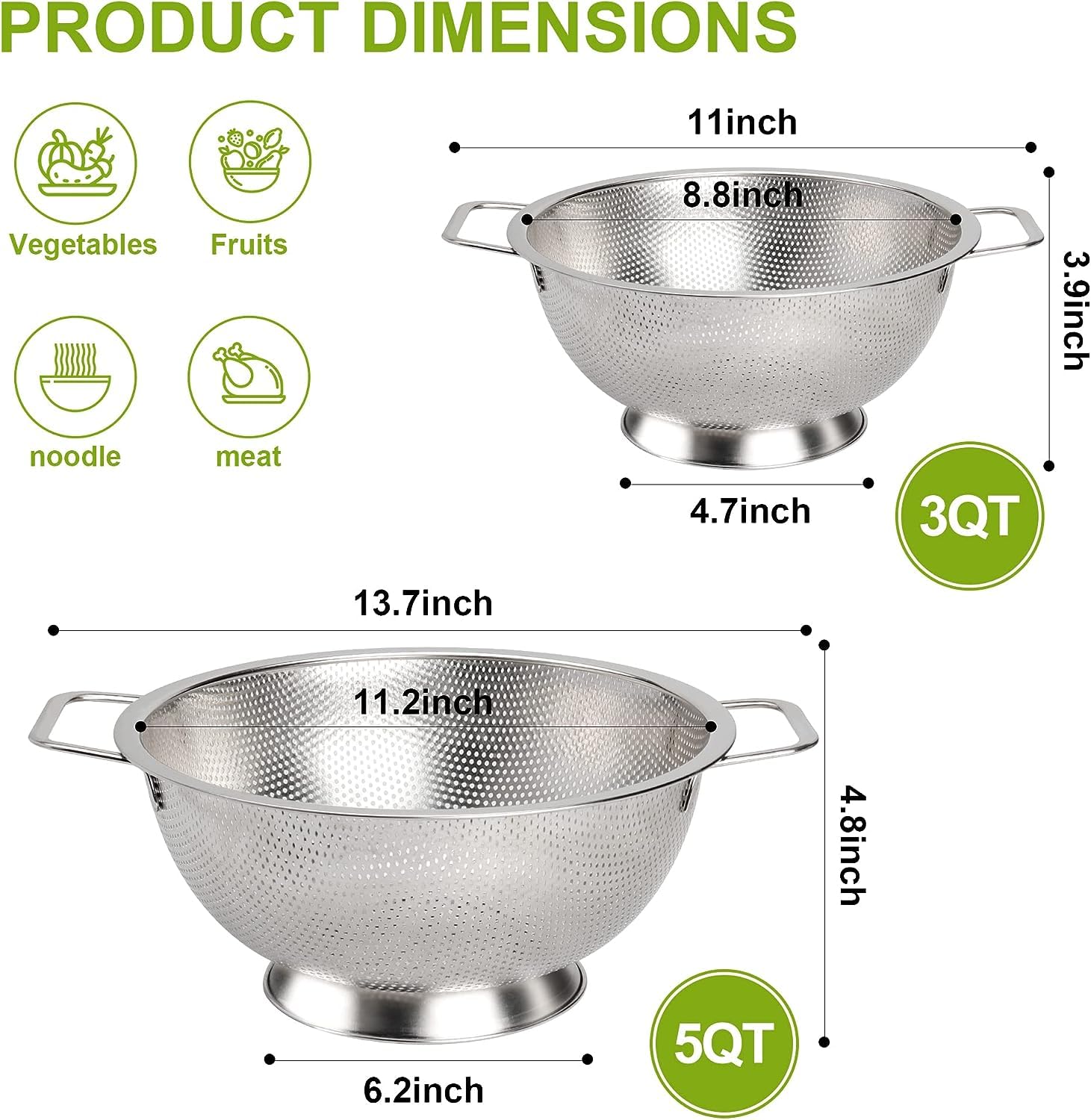 Gulex 3-quart colander being rinsed shows compact size for small meals.