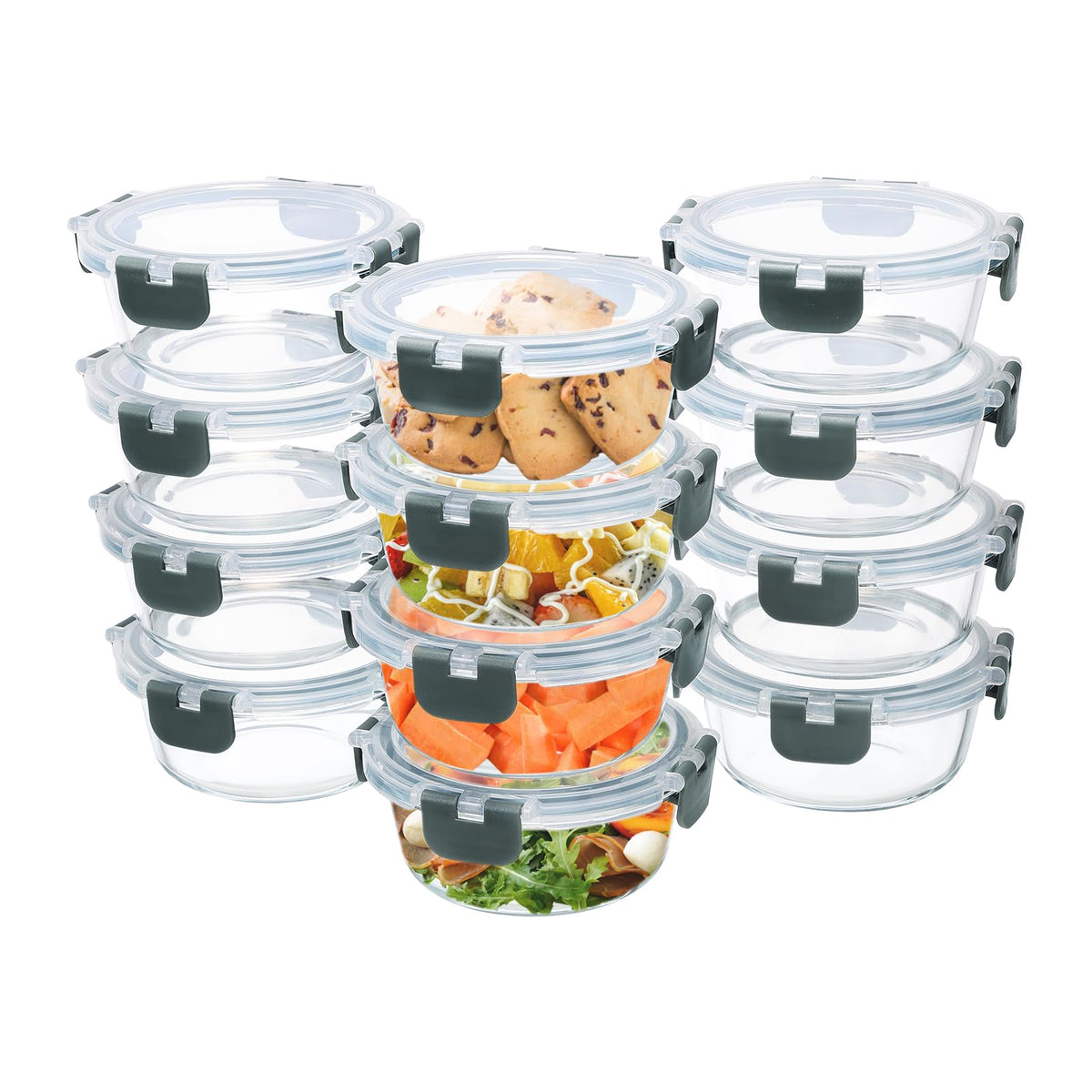 GULFLIN 12-pack small glass containers with lids for organized meal prep.