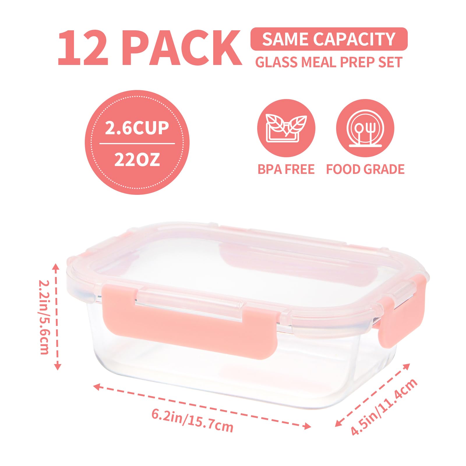 GULFLIN 22oz glass container with lid showing clear contents.