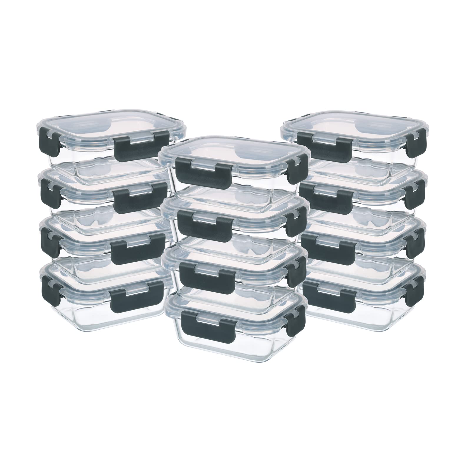 GULFLIN 24-piece glass storage set with airtight lids for meal prep.