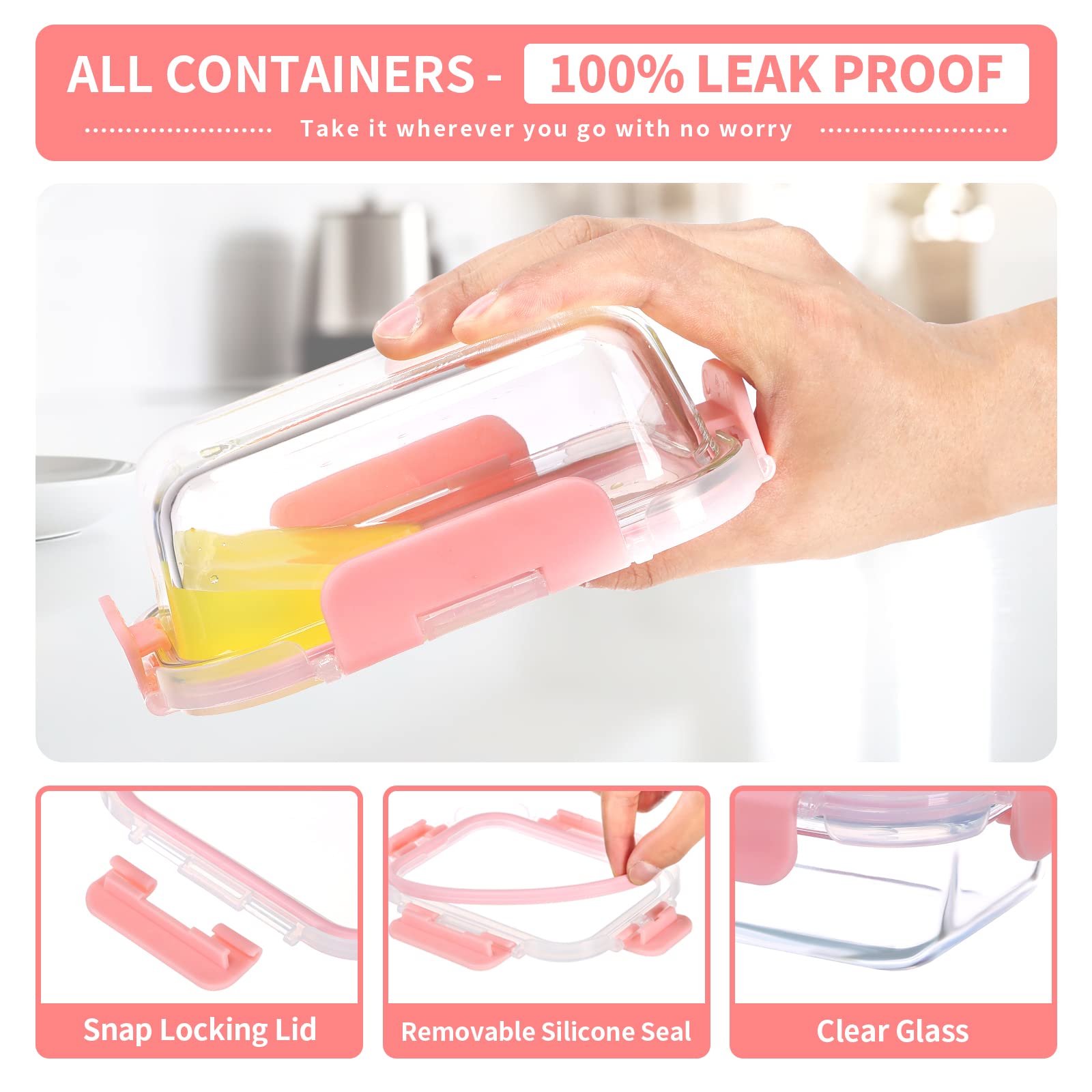 GULFLIN glass containers with interchangeable lids stack neatly for organized storage.