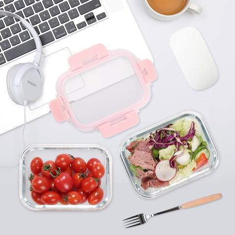 GULFLIN stackable meal prep containers in pink lids for space-saving storage.