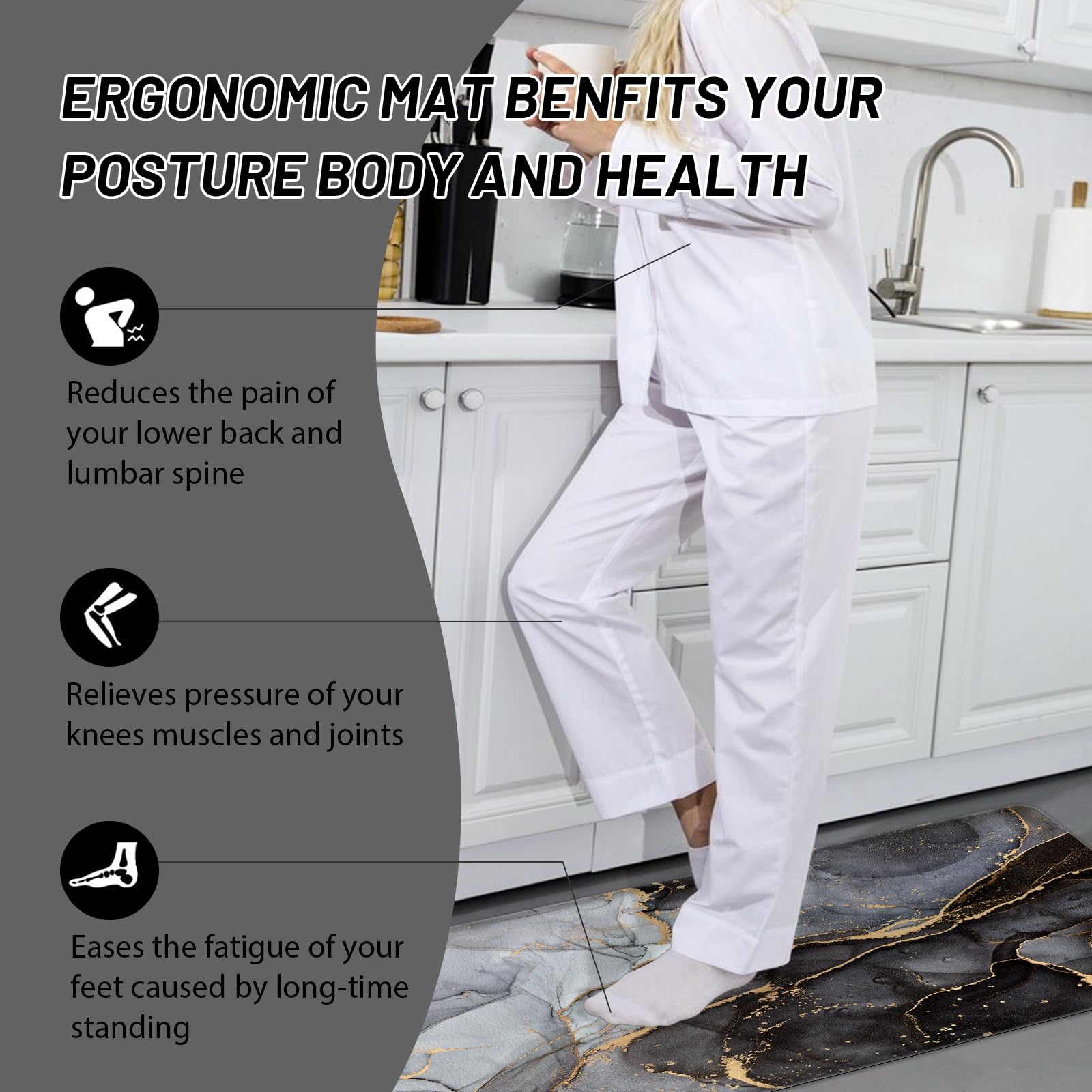 GulongYa kitchen mat with textured backing stays securely in place.