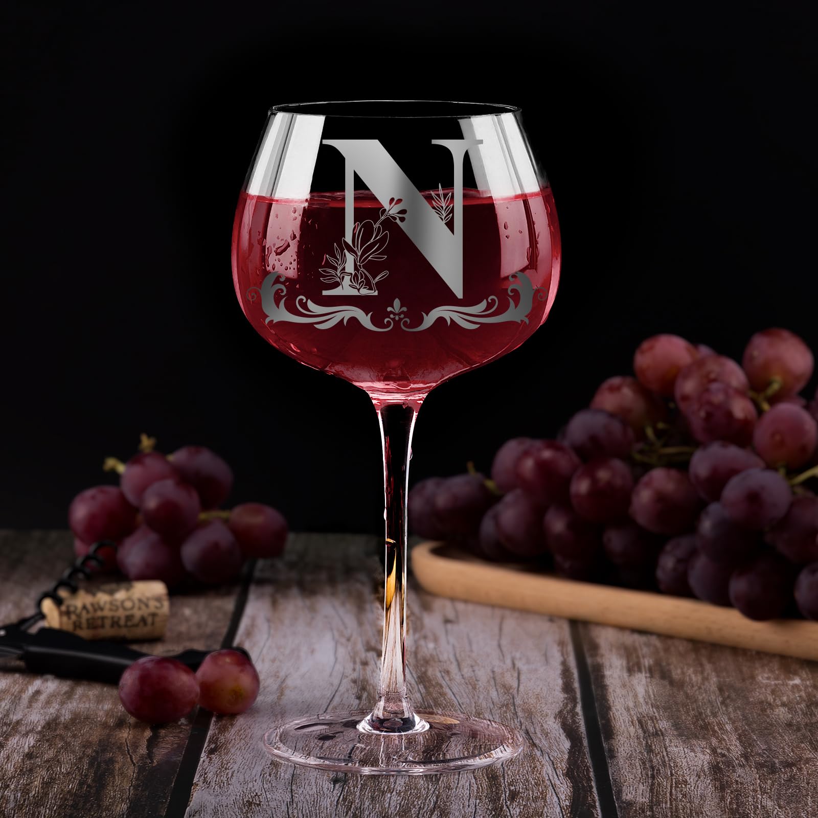 Gumry bridesmaid gift idea wine glass with initial N.