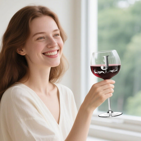 Gumry wine glass embossed with initial for a personalized touch.