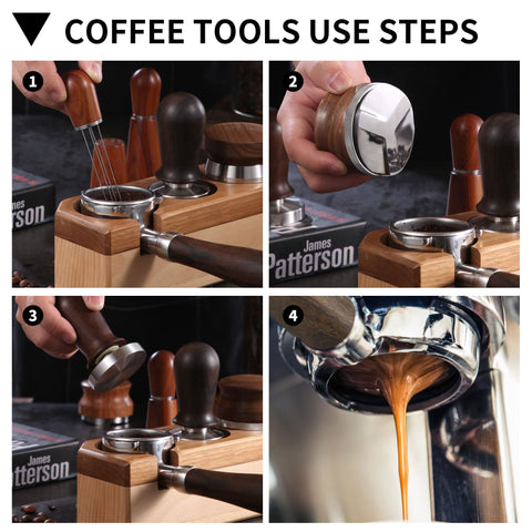 Ergonomic walnut handle provides steady grip during tamping