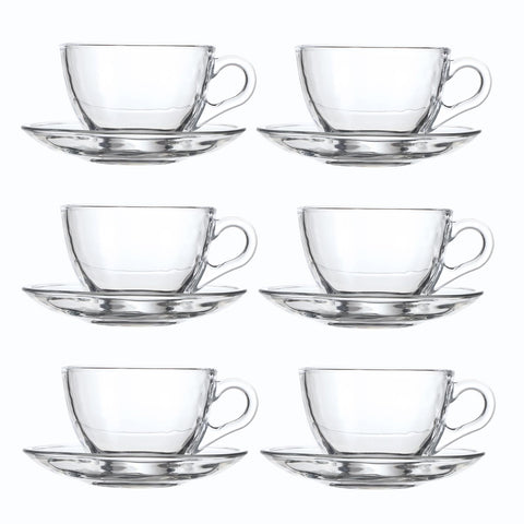 GURUDAR glass teacup and saucer set with 7oz capacity for aromatic tea.