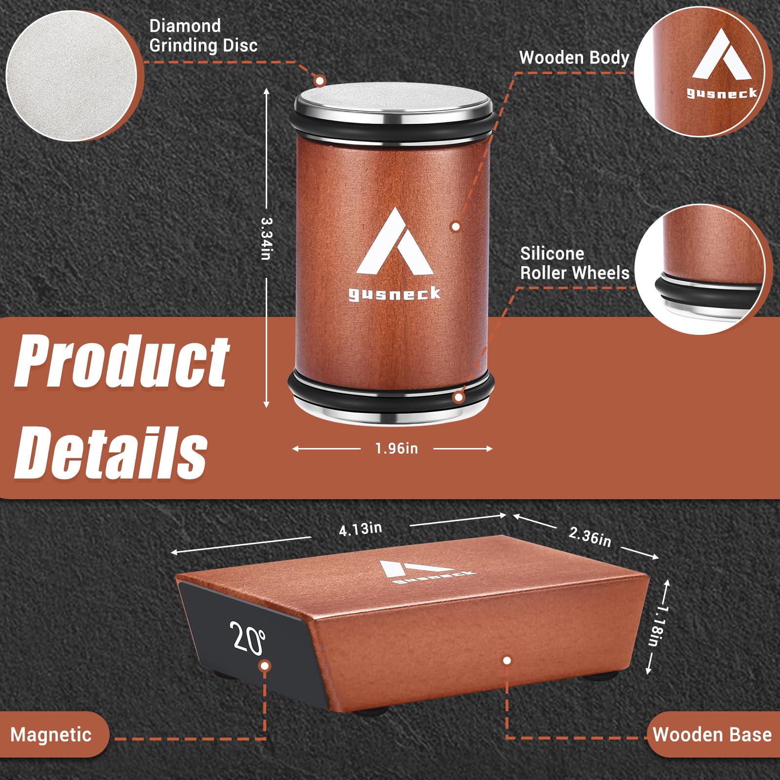 Gusneck knife sharpener uses magnetic base for stable positioning