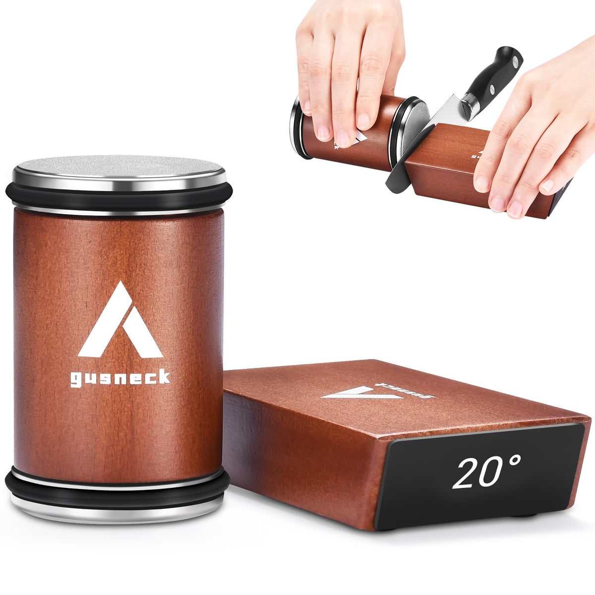 Gusneck rolling knife sharpener with diamond drum for durable edge restoration