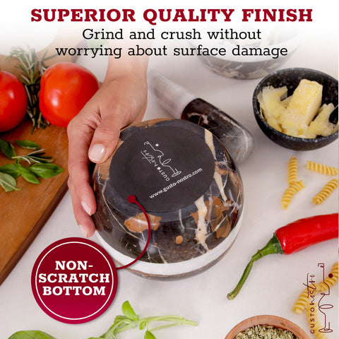 Gusto Nostro artisan marble mortar and pestle design showcases craftsmanship.