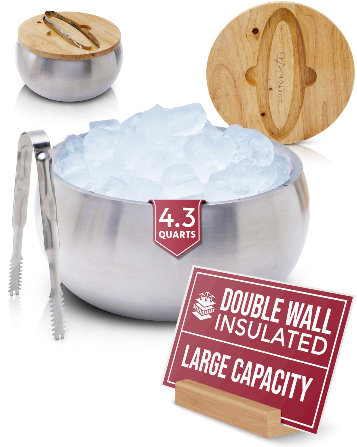 Gusto Nostro ice bucket with lid-slot keeps tongs secure and organized at parties